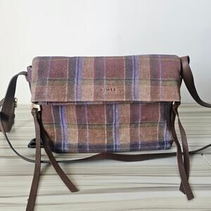 Aimee Kestenberg Plaid Tweed Brown Leather Crossbody Bag